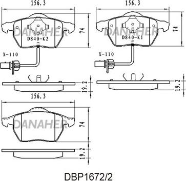 Danaher DBP1672/2 - Тормозные колодки, дисковые, комплект autosila-amz.com