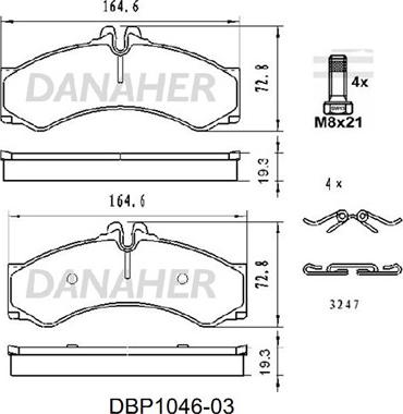 Danaher DBP1046-03 - Тормозные колодки, дисковые, комплект autosila-amz.com