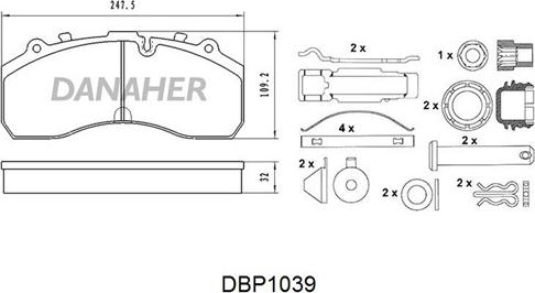 Danaher DBP1039 - Тормозные колодки, дисковые, комплект autosila-amz.com