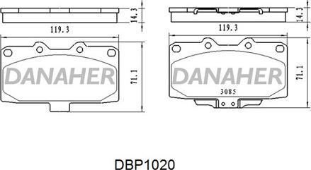 Danaher DBP1020 - Тормозные колодки, дисковые, комплект autosila-amz.com