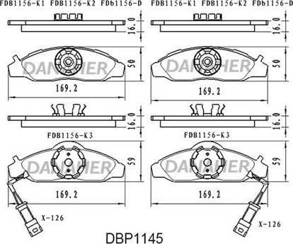 Danaher DBP1145 - Тормозные колодки, дисковые, комплект autosila-amz.com