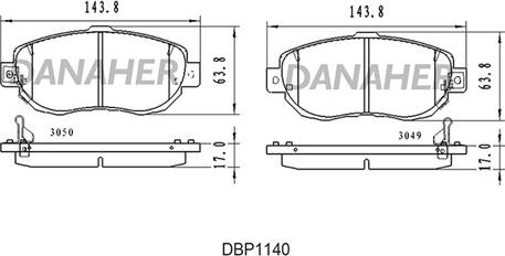 Danaher DBP1140 - Тормозные колодки, дисковые, комплект autosila-amz.com