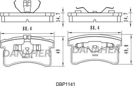 Danaher DBP1141 - Тормозные колодки, дисковые, комплект autosila-amz.com