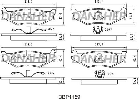 Danaher DBP1159 - Тормозные колодки, дисковые, комплект autosila-amz.com