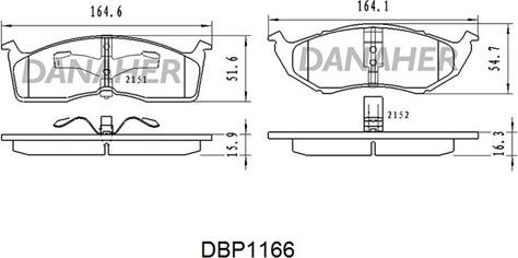 Danaher DBP1166 - Тормозные колодки, дисковые, комплект autosila-amz.com