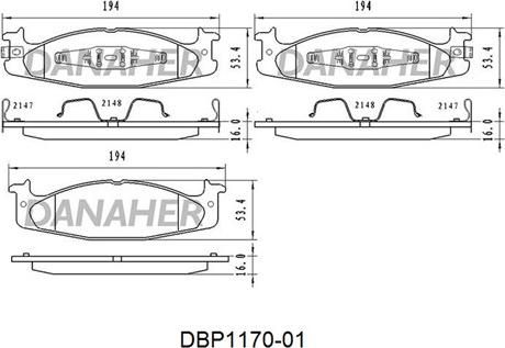 Danaher DBP1170-01 - Тормозные колодки, дисковые, комплект autosila-amz.com