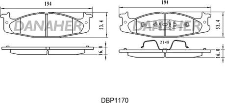 Danaher DBP1170 - Тормозные колодки, дисковые, комплект autosila-amz.com