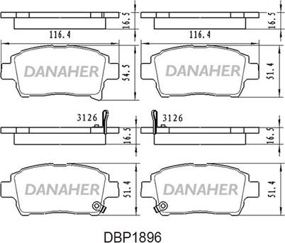 Danaher DBP1896 - Тормозные колодки, дисковые, комплект autosila-amz.com