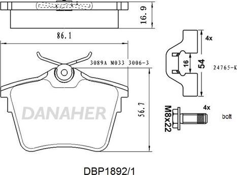 Danaher DBP1892/1 - Тормозные колодки, дисковые, комплект autosila-amz.com