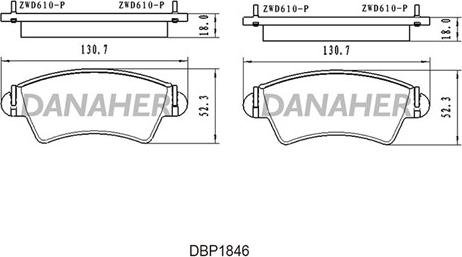 Danaher DBP1846 - Тормозные колодки, дисковые, комплект autosila-amz.com