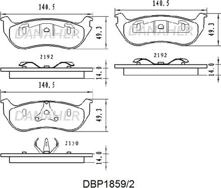 Danaher DBP1859/2 - Тормозные колодки, дисковые, комплект autosila-amz.com