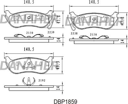 Danaher DBP1859 - Тормозные колодки, дисковые, комплект autosila-amz.com