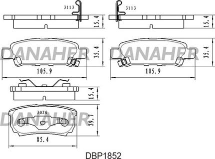 Danaher DBP1852 - Тормозные колодки, дисковые, комплект autosila-amz.com