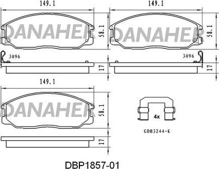 Danaher DBP1857-01 - Тормозные колодки, дисковые, комплект autosila-amz.com