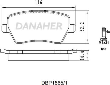 Danaher DBP1865/1 - Тормозные колодки, дисковые, комплект autosila-amz.com