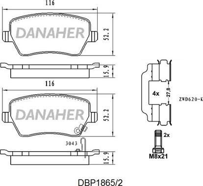 Danaher DBP1865/2 - Тормозные колодки, дисковые, комплект autosila-amz.com