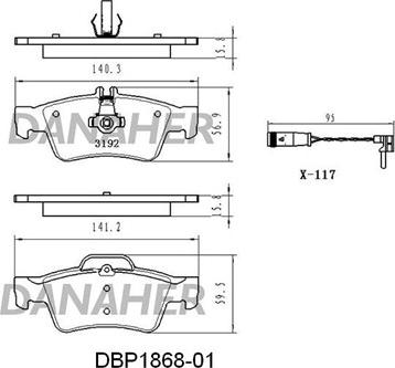 Danaher DBP1868-01 - Тормозные колодки, дисковые, комплект autosila-amz.com