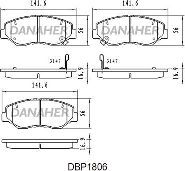 Danaher DBP1806 - Тормозные колодки, дисковые, комплект autosila-amz.com