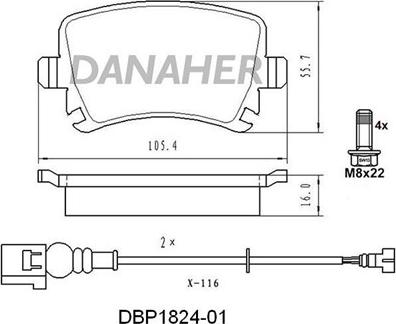 Danaher DBP1824-01 - Тормозные колодки, дисковые, комплект autosila-amz.com