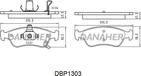 Danaher DBP1303 - Тормозные колодки, дисковые, комплект autosila-amz.com