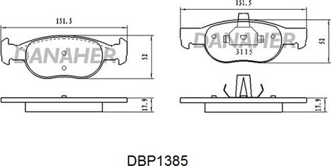 Danaher DBP1385 - Тормозные колодки, дисковые, комплект autosila-amz.com