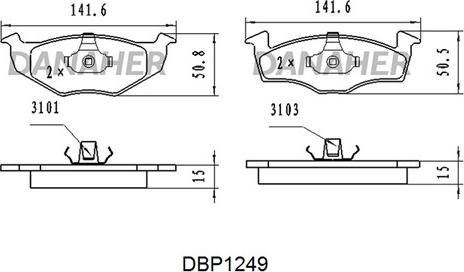 Danaher DBP1249 - Тормозные колодки, дисковые, комплект autosila-amz.com