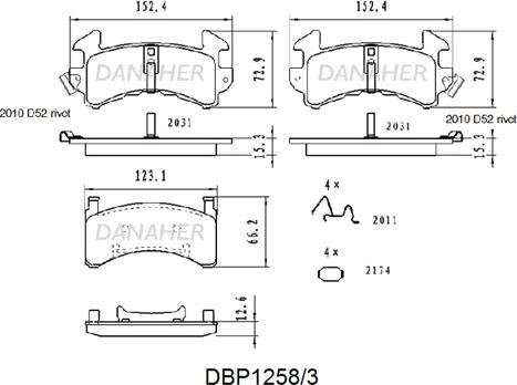 Danaher DBP1258/3 - Тормозные колодки, дисковые, комплект autosila-amz.com