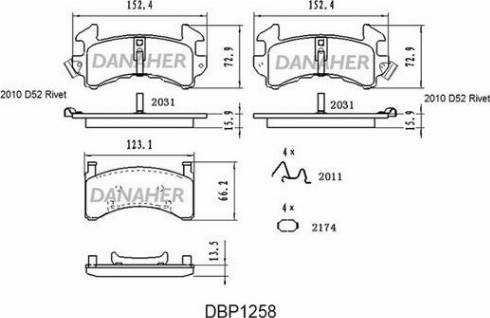 Danaher DBP1258 - Тормозные колодки, дисковые, комплект autosila-amz.com