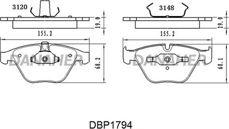 Danaher DBP1794 - Тормозные колодки, дисковые, комплект autosila-amz.com
