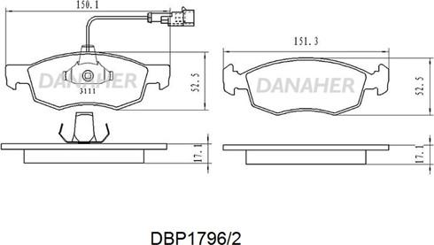 Danaher DBP1796/2 - Тормозные колодки, дисковые, комплект autosila-amz.com
