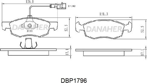 Danaher DBP1796 - Тормозные колодки, дисковые, комплект autosila-amz.com