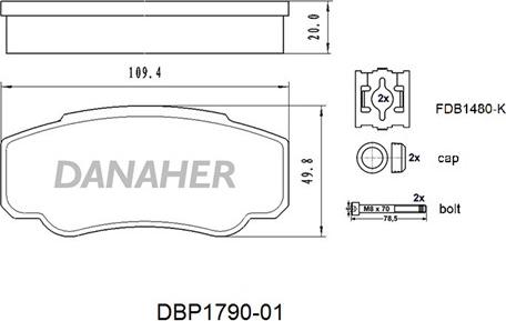 Danaher DBP1790-01 - Тормозные колодки, дисковые, комплект autosila-amz.com