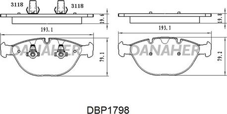 Danaher DBP1798 - Тормозные колодки, дисковые, комплект autosila-amz.com