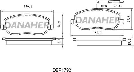 Danaher DBP1792 - Тормозные колодки, дисковые, комплект autosila-amz.com