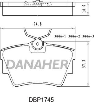 Danaher DBP1745 - Тормозные колодки, дисковые, комплект autosila-amz.com
