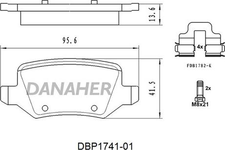 Danaher DBP1741-01 - Тормозные колодки, дисковые, комплект autosila-amz.com