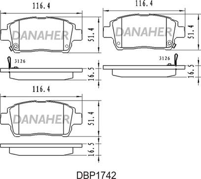 Danaher DBP1742 - Тормозные колодки, дисковые, комплект autosila-amz.com