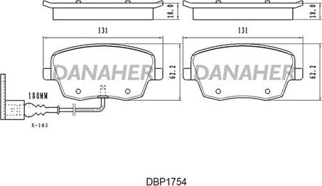 Danaher DBP1754 - Тормозные колодки, дисковые, комплект autosila-amz.com