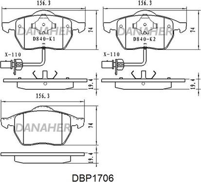 Danaher DBP1706 - Тормозные колодки, дисковые, комплект autosila-amz.com