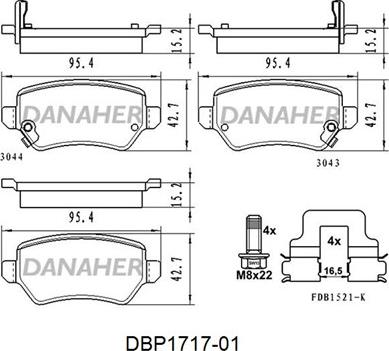 Danaher DBP1717-01 - Тормозные колодки, дисковые, комплект autosila-amz.com