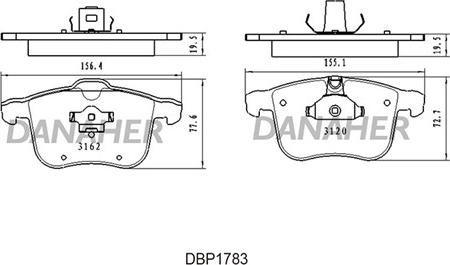 Danaher DBP1783 - Тормозные колодки, дисковые, комплект autosila-amz.com
