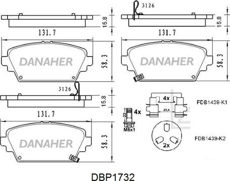 Danaher DBP1732 - Тормозные колодки, дисковые, комплект autosila-amz.com