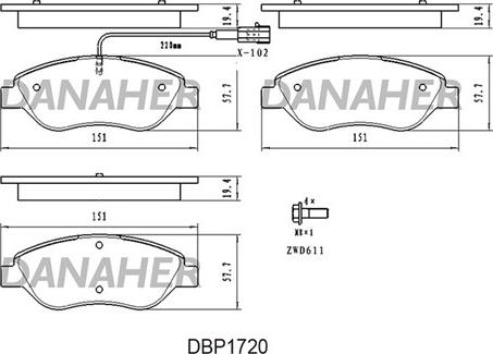 Danaher DBP1720 - Тормозные колодки, дисковые, комплект autosila-amz.com