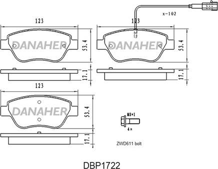 Danaher DBP1722 - Тормозные колодки, дисковые, комплект autosila-amz.com