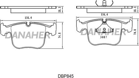 Danaher DBP845 - Тормозные колодки, дисковые, комплект autosila-amz.com