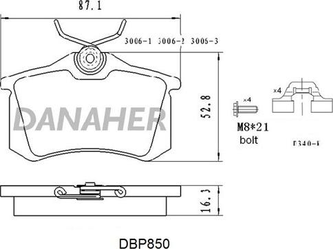 Danaher DBP850 - Тормозные колодки, дисковые, комплект autosila-amz.com