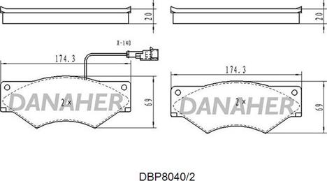 Danaher DBP8040/2 - Тормозные колодки, дисковые, комплект autosila-amz.com
