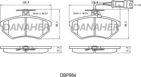 Danaher DBP884 - Тормозные колодки, дисковые, комплект autosila-amz.com