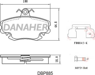 Danaher DBP885 - Тормозные колодки, дисковые, комплект autosila-amz.com