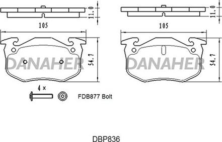 Danaher DBP836 - Тормозные колодки, дисковые, комплект autosila-amz.com